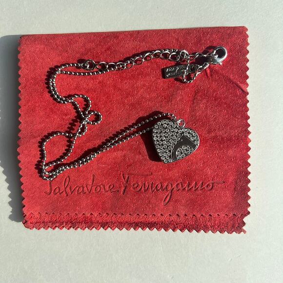 Ferragamo Gancini Heart Crystal Necklace Silver w/ Pouch NWOT - Picture 9 of 12